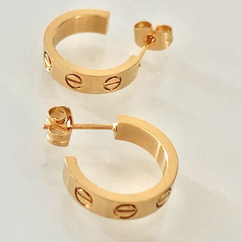 Gold Small Screw Hoop Earrings - Picture 12 of 14